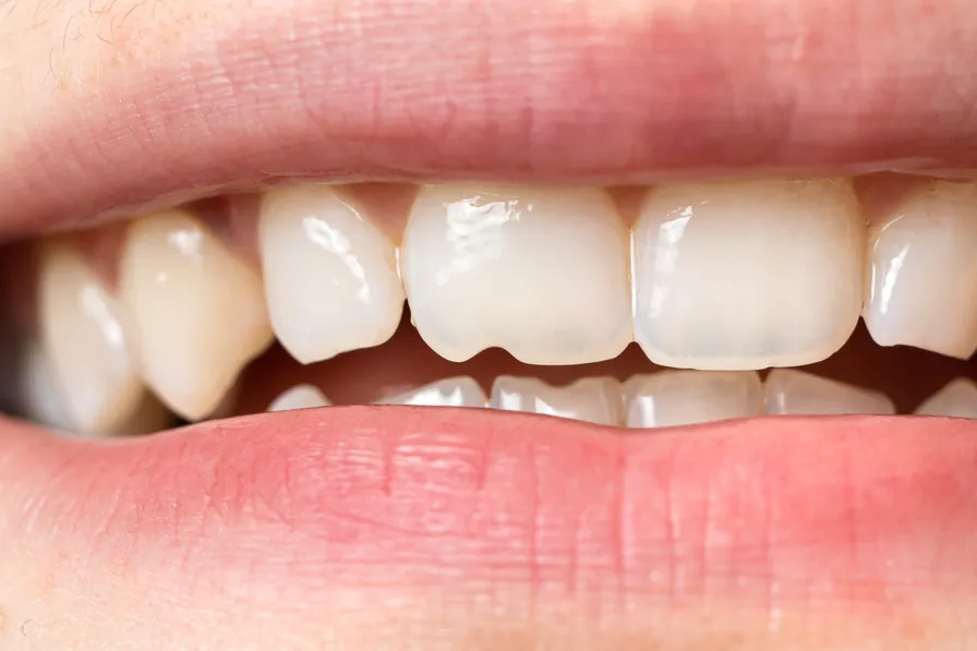 smiling mouth open to show chipped teeth tooth